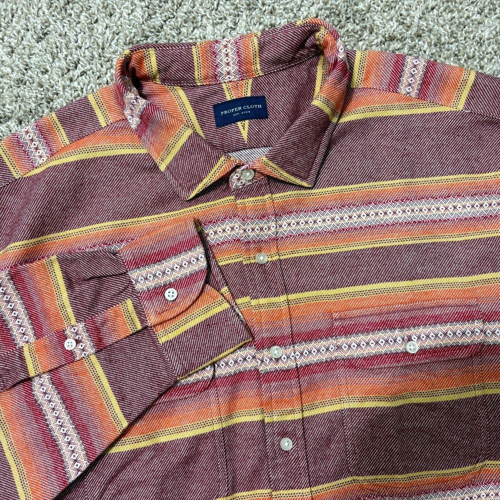 Proper Cloth Shirt Mens 19.5 (~3XL) Aztec South West Flannel Cropped Sleeves